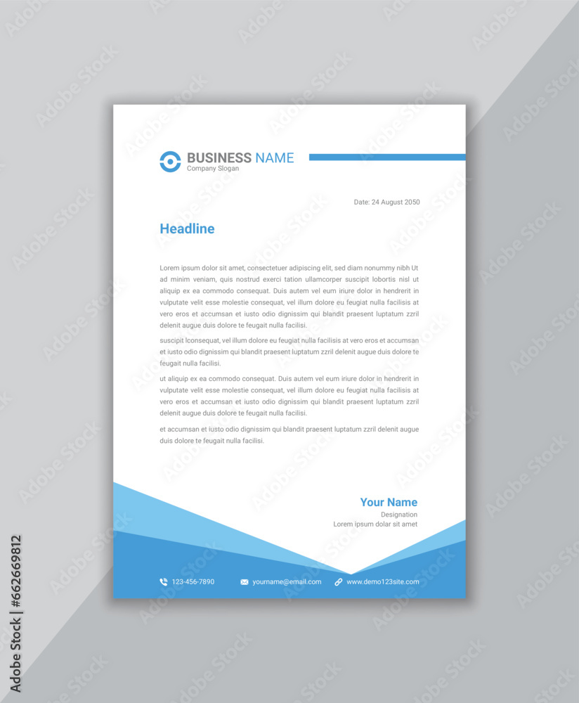 Blue modern clean business letterhead template design Blue modern clean business letterhead template design