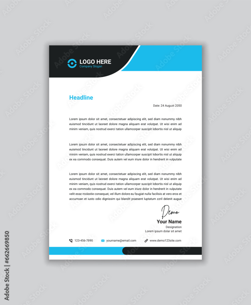 Modern black and blue stylish clean business letterhead template Modern black and blue stylish clean business letterhead template