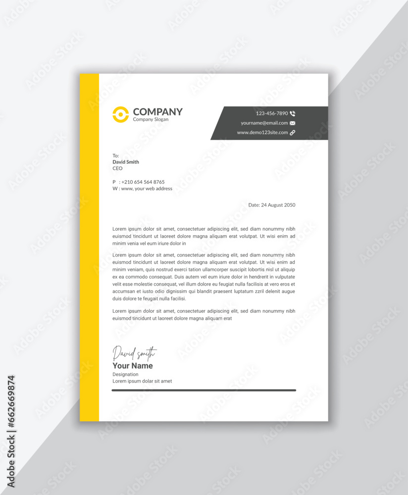 Modern clean letterhead. Professional abstract shape business letterhead template layout design