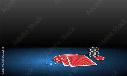 Poker table with cards and chips. Vector illustration.