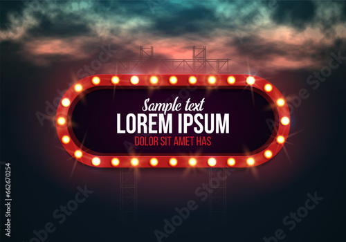 Shining retro billboard. Vintage bright sign board for your design. Vector illustration.