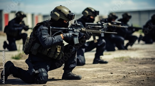 A group of soldiers with weapons training