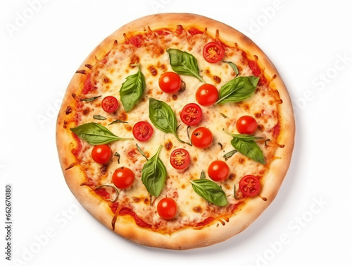Fresh Homemade baked Italian Pizza with cheese and basil isolated on white
