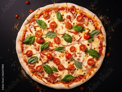 Fresh Homemade baked Italian Pizza with cheese and basil.