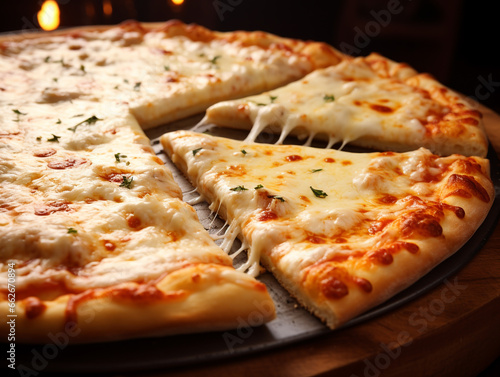 Close up hot baked slice of Italian Pizza with cheese