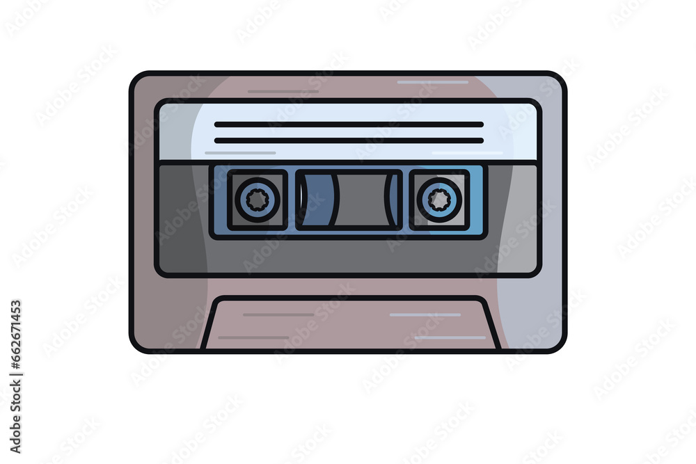 Fototapeta premium Music Player Cassette Tape Sticker vector illustration. Technology recreation icon concept. Cassette tape recorder sticker style vector design with shadow.