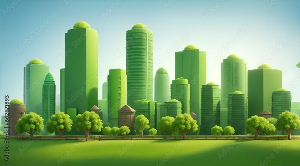 Obraz premium Green nature city abstract background photo illustration download. Building business illustrations for background. Real estate background. Abstract, Building Exterior, Urban Skyline, Cityscape