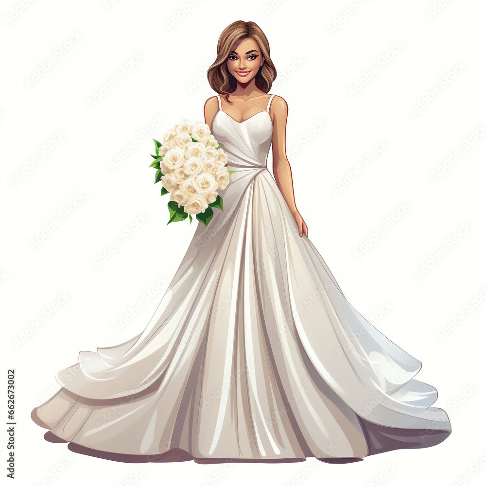 Happy Bride in Wedding Dress Vector Illustration Happy Bride in Wedding Dress Vector Illustration