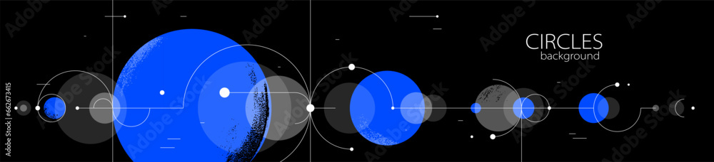 Obraz premium Geometric background with circles and lines vector art, abstract composition technical plan, flat minimal techno system.