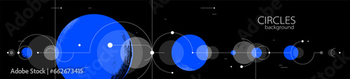 Geometric background with circles and lines vector art, abstract composition technical plan, flat minimal techno system.