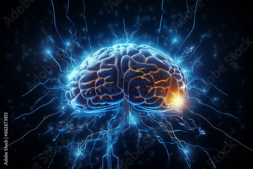 Futuristic art print depicting a digital man s brain  reflecting sci-fi elements.