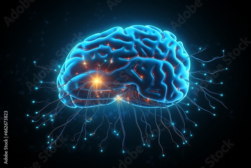 Futuristic rendition of a digital man s head brain image  embodying sci-fi aesthetics.