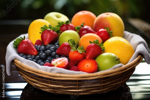 glistening  freshly washed fruits in a basket