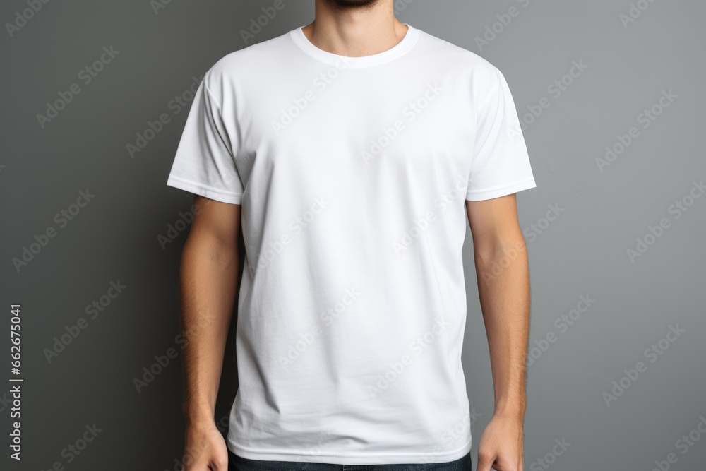 White blank t shirt mock up. Men on grey background White blank t shirt mock up. Men on grey background