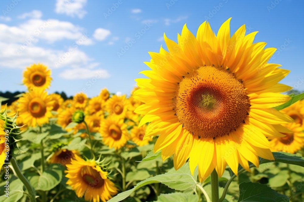 a field of sunflowers in full bloom facing the sun