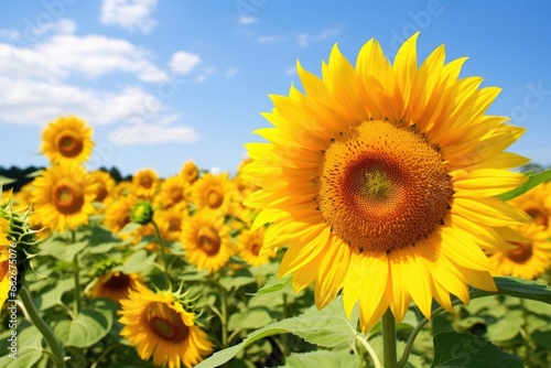 a field of sunflowers in full bloom facing the sun