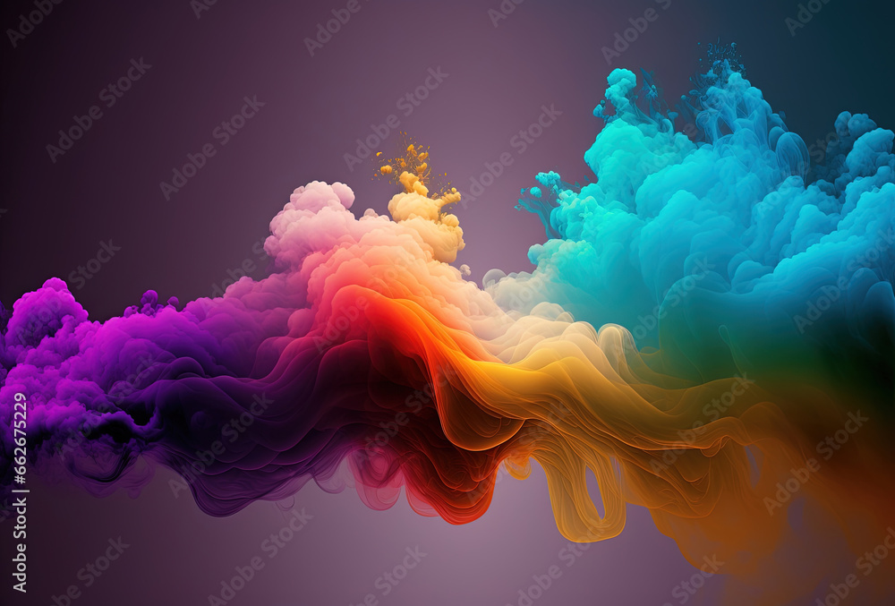 Bubbles of multicolored neon smoke, ink. An explosion, a burst of holi paint. Abstract psychedelic black dark background. 3D rendering. AI generated. Bubbles of multicolored neon smoke, ink. An explosion, a burst of holi paint. Abstract psychedelic black dark background. 3D rendering. AI generated.