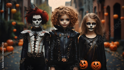 Children in Halloween costume on the street