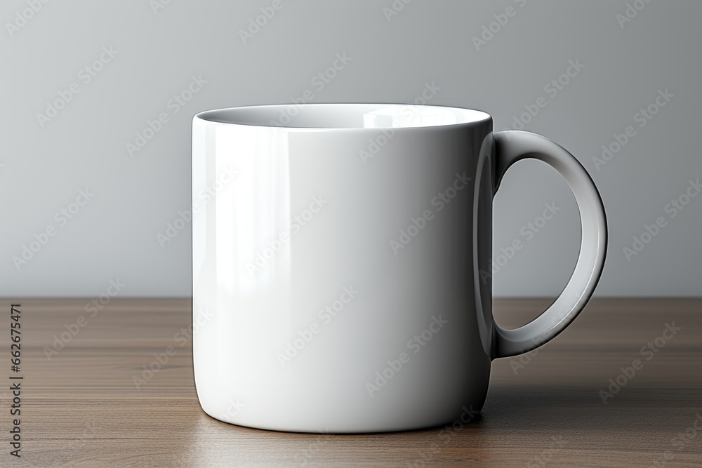 Blank white mug on the wooden table for your mock up. Generative AI Blank white mug on the wooden table for your mock up. Generative AI