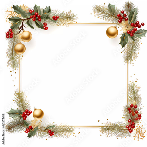 Christmas and New Year's Day Decorative Frame. Isolated on a white background. Christmas frame with fir branches and place for text.