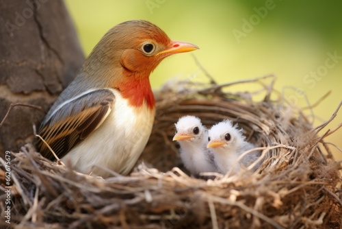 a bird feeding worms to its chicks in a nest