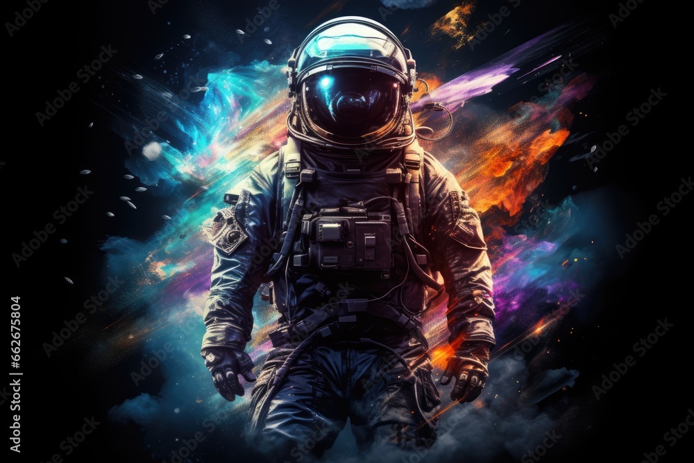 watercolor astronaut in outer space on a dark background. Generative AI watercolor astronaut in outer space on a dark background. Generative AI