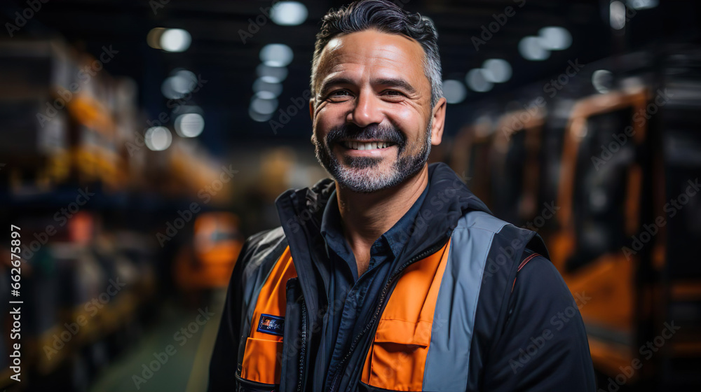 Industry man wearing uniform on factory. AI Generative