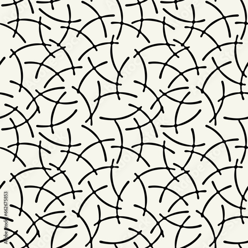 Vector seamless pattern. Abstract background with linear snippet doodles. Hand drawn hipster texture. Repeating monochrome sketch with hand drawn lines. Modern simple graphic design.