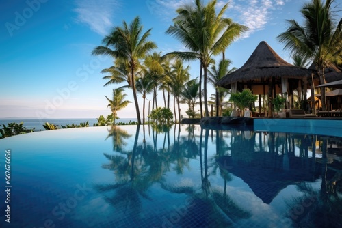 exotic tropical resort with infinity pool and palm trees © altitudevisual