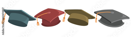 Cute academic hat for graduate cartoon set  isolated on white background.
