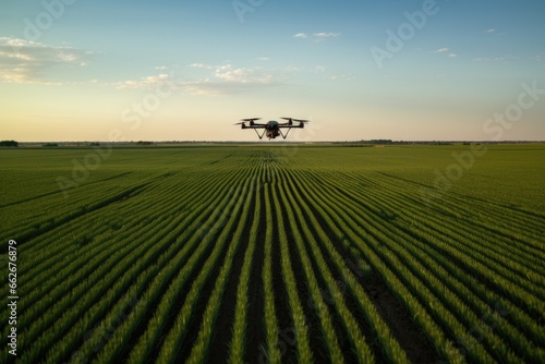 a drone flying above a crop field