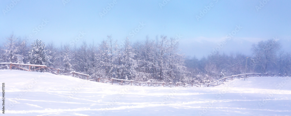 Foggy snow winter Rila mountains, Bulgaria