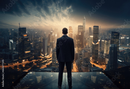 Businessman in suit standing in the city