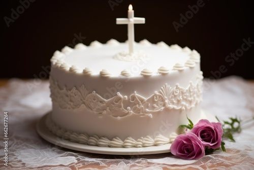 Slika na platnu decorated baptismal cake topped with a cross