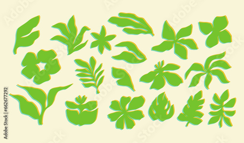 Abstract groovy floral Y2K shapes. Modern trendy minimalist style. Hand drawn for wallpaper, wall decor, fabric, postcard, cover, template, banner.