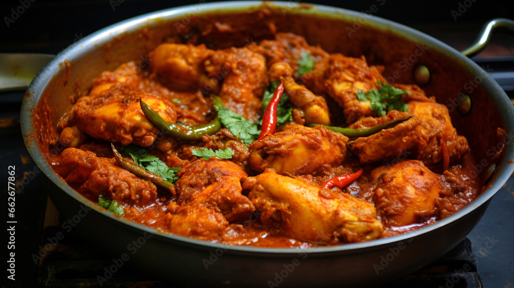 Frying pan chicken masala spicy food