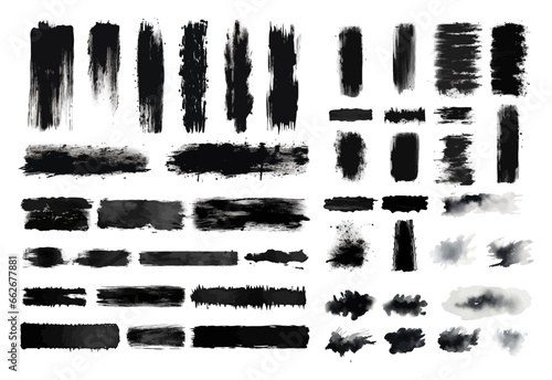 Set of black isolated watercolor brush strokes. Vector illustration. Grunge texture.  photo