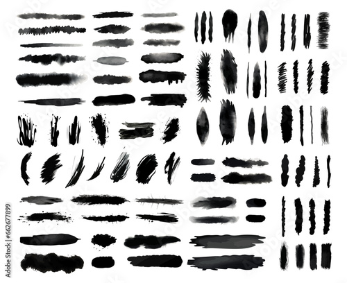 Set of black isolated watercolor brush strokes. Vector illustration. Grunge texture. 