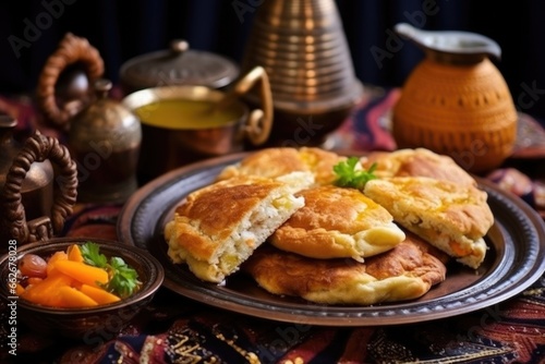 moroccan breakfast with msemen  a type of square pancake