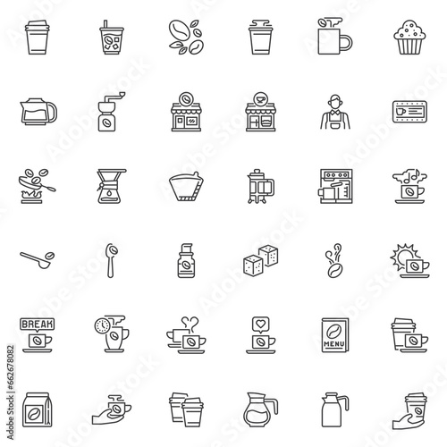 Coffee shop line icons set