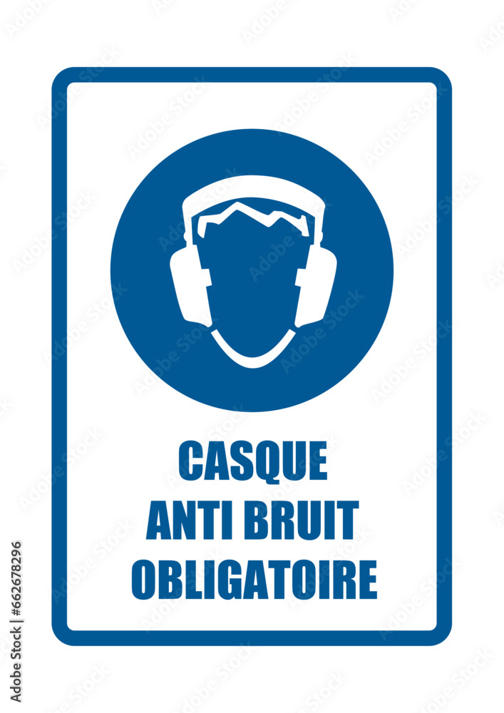 affiche casque anti bruit obligatoire equipement sécurité travail EPI icones rond bleu