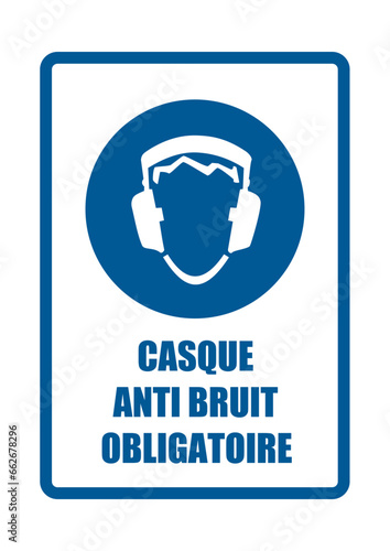 affiche casque anti bruit obligatoire equipement sécurité travail EPI icones rond bleu