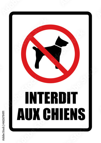 Interdit aux chiens panneau interdiction fond rouge et noir