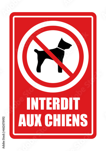 Interdit aux chiens panneau interdiction fond rouge