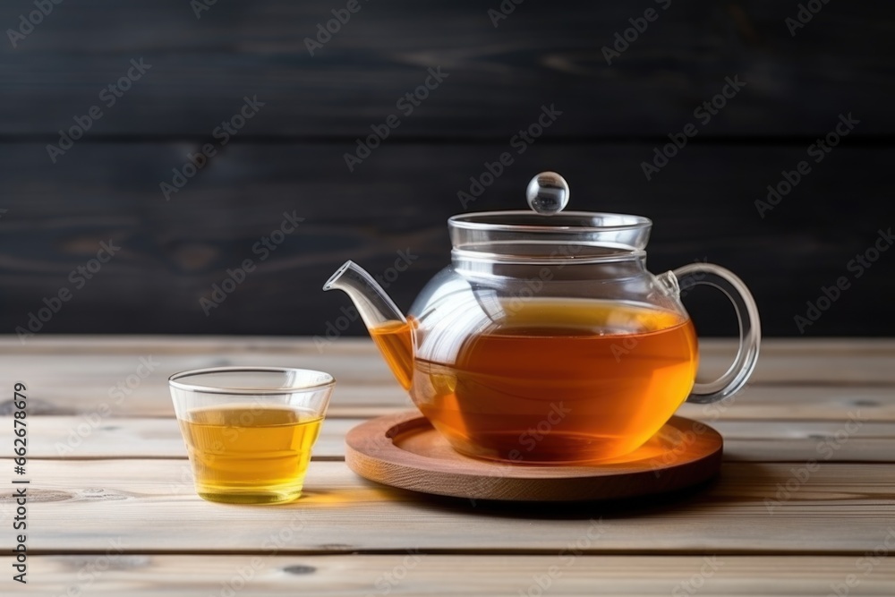 tea pot and cup set on a simple wooden table