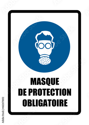 masque gaz respiration obligatoire equipement sécurité travail EPI icones rond et fond bleu et noir