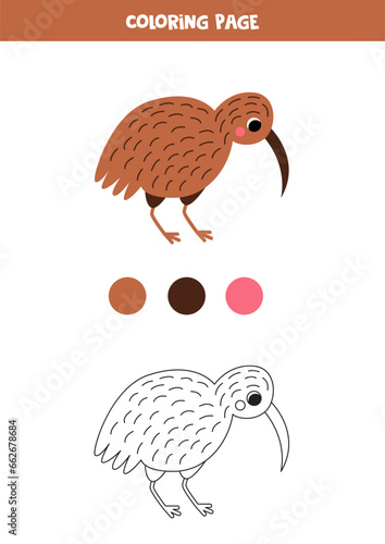 Color cute cartoon kiwi bird. Worksheet for kids.