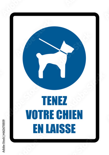 tenir votre chien en laisse obligatoire equipement sécurité travail EPI icones rond fond bleu et noir