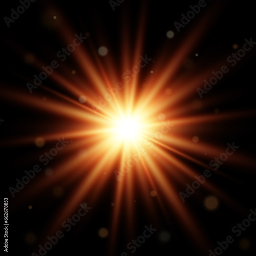 light rays flare of the sun on a black background 3D illustration, 3D Render