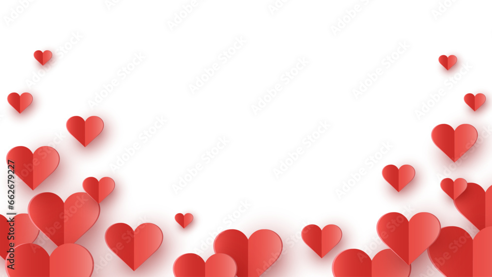 Paper cut hearts on white background. Symbols of love for Valentine’s Day, Mother’s Day and Women’s Day. Vector illustration